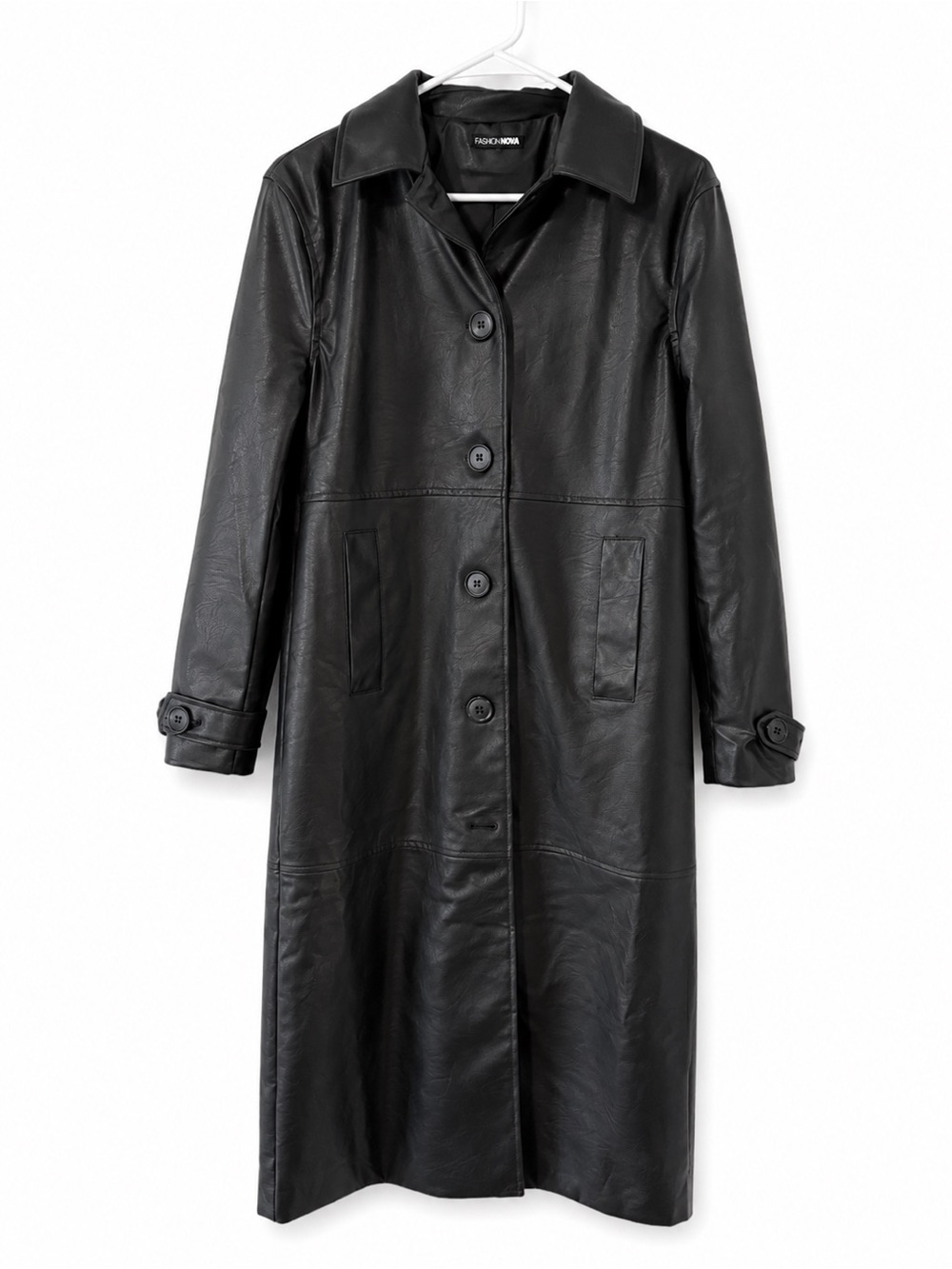 Fashion Nova Black Faux Leather Trench Coat